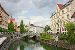 Pedestrian Bridge Prints: A stretch of the River Ljubljanica leading towards the Triple Bridge