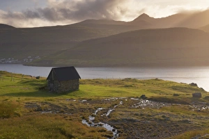 Faroes Prints: Streymoy mountains seen across Sundini sound