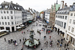 Piazza Prints: Stroget, the main pedestrian shopping street, Copenhagen, Denmark, Scandinavia, Europe