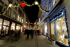 Xmas Prints: Stroget Ostergade shopping area at Christmas, Copenhagen, Denmark, Scandinavia, Europe