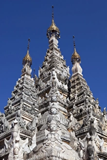 Stucco carvings on a Shan stupa, Tharkong Pagoda, Inle Lake, Shan State, Myanmar (Burma), Asia