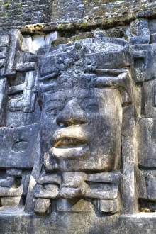 Ancient Civilisations Prints: Stucco Mask, The Mask Temple, Lamanai Mayan Site, Belize, Central America