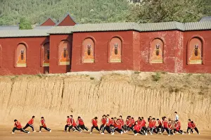 Students exercising and training at Wushu Institute at Tagou Training school for kung fu students