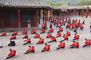 Students exercising and training at Wushu Institute at Tagou Training school for kung fu students