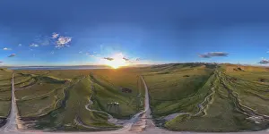 Kyrgyzstan Prints: A stunning panoramic 360° view of Song Kol lake at sunrise, Kyrgyzstan