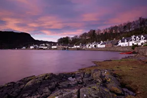 A stunning sky at dawn over the pictyresque village of Plockton, Ross-Shire, Scotland, United Kingdom, Europe