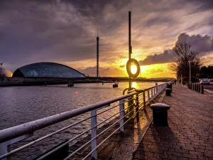 Riverside Prints: A stunning sunset over the River Clyde, Glasgow, Scotland, United Kingdom, Europe