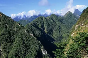 Taiwan Prints: Stunning view of mountains covered with greenery in Tri-Mountain National Scenic Area during daytime