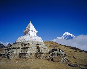 Himalaya Prints: Stupa and Himalayan mountain landscape