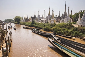 Shan State Prints: Stupas at Ywama Paya Buddhist Temple Complex, Inle Lake, Shan State, Myanmar (Burma)