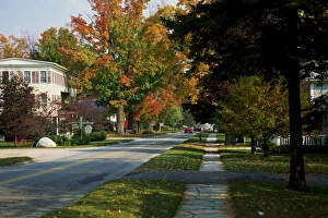 Vermont Prints: Suburban street scene in the autumn (fall)
