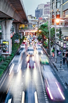 Rush Hour Prints: Sukhumvit Road traffic in rush hour, Bangkok, Thailand, Southeast Asia, Asia