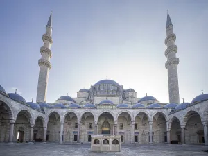 Minarets Prints: Suleymaniye Camii Mosque inner square with two minarets in the early morning