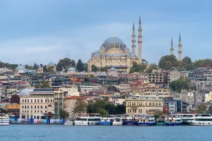 Historical Site Prints: Suleymaniye Mosque and boats on Golden Horn