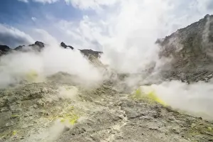 Sulphur pieces on Iozan (sulfur mountain) active volcano area, Akan National Park
