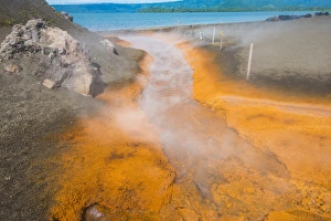 Papua New Guinea Prints: Sulphur river below Volcano Tavurvur, Rabaul, East New Britain, Papua New Guinea, Pacific