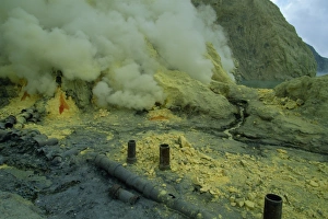 Craters Prints: Sulphur smoke from fumaroles in the crater, Gunung Ijen volcano, Java, Indonesia