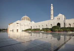 Muscat Prints: Sultan Qaboos Mosque reflected in the shiny marble floor, Muscat, Oman, Middle East