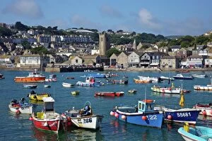 View Into Land Collection: Summer sunshine on boats in the old harbour, St. Ives, Cornwall, England, United Kingdom, Europe