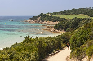 South Corsica Prints: Summer view of the turquoise sea and the golf course on the promontory, Sperone, Bonifacio