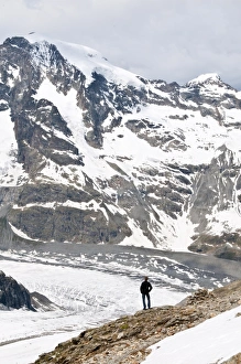 View From Behind Prints: At the summit of Diavolezza Peak, Switzerland, Europe