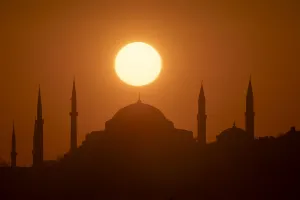 Illustration Prints: Sun aligned with the dome of Hagia Sophia Mosque