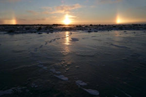 Manitoba Prints: Sun dogs, polar bear tracks, Churchill, Hudson Bay, Manitoba, Canada, North America