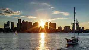 Massachusetts Prints: Sun flare over Boston from the East