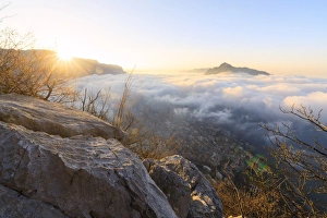 Lecco Prints: Sun and mist above the city of Lecco seen from Monte San Martino, Province of Lecco