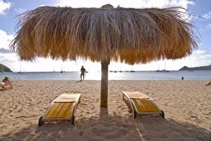 Thatch Prints: Sun umbrella on Reduit Beach, Rodney Bay, St Lucia, Windward Islands