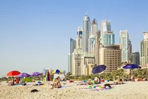 Jumeirah Beach Prints: Sunbathers on the Public Dubai Beach at JBR (Jumeirah Beach Resort)