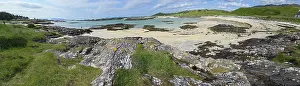 Tides Prints: Sunny day at Silver Sands with clear water and rocky shore in Scotland's coast