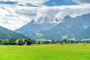 Country Prints: Sunny views of the mountains and fields near Saalfelden in Austria during a clear day in summer