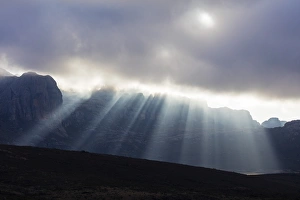 Meteorological Prints: Sunrays breaking through cloud, Andringitra National Park, Ambalavao, central area