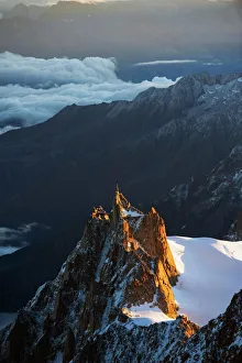 Alps Prints: Sunrise on Aiguille du Midi cable car station, Mont Blanc range, Chamonix