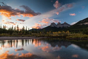 Fall Collection: Sunrise in autumn at Three Sisters Peaks near Banff National Park, Canmore, Alberta