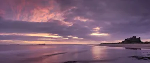 Northumberland Prints: Sunrise over Bamburgh Castle and the Farne Islands, Northumberland, England