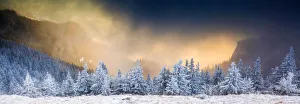 Winter Scene Prints: Sunrise in Ceahlaul Massif in winter, Romania, Europe
