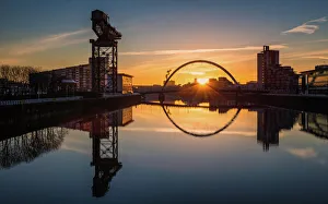 Scottish Prints: Sunrise at the Clyde Arc (Squinty Bridge), Pacific Quay, Glasgow, Scotland, United Kingdom