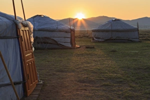 Nomad Prints: Sunrise over gers in summer, Nomad camp