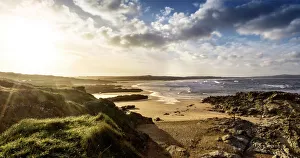 Sunburst Prints: Sunrise at Gwithian Beach, Cornwall, England, United Kingdom, Europe