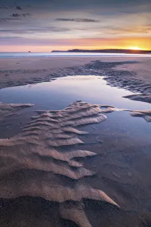 Tidal Pool Prints: Sunrise over Harlyn Beach in North Cornwall, England, United Kingdom, Europe