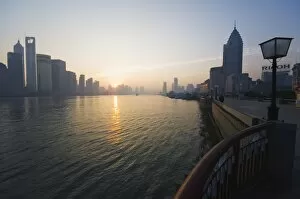 Sunrise over Huangpu River and Pudong New Area, Shanghai, China, Asia