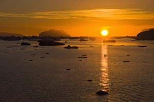 Sunrise on ice in the Antarctic Sound, The Antarctic Peninsula, Antarctica, Polar Regions Sunrise on ice in the Antarctic Sound, The Antarctic Peninsula, Antarctica, Polar Regions