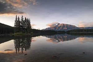 Rocky Mountains Prints: Sunrise at Two Jack Lake with Mount Rundle on the horizon, Banff National Park, UNESCO