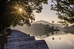 Kandy Prints: Sunrise at Kandy Lake and the island which houses the Royal Summer House