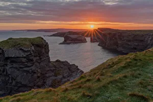 Glowing Prints: Sunrise, Kilkee Cliffs, County Clare, Munster, Republic of Ireland, Europe