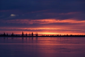 Romantic Skies Prints: Sunrise at the lake near Churchill, Hudson Bay, Manitoba, Canada, North America