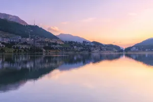 Typically Swiss Prints: Sunrise at Lake of St. Moritz (Lej da San Murezzan), Sankt Moritz, Engadine Valley