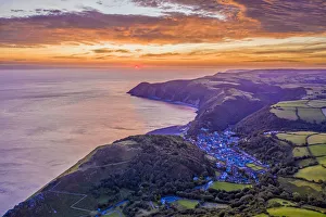 Lynton Prints: Sunrise over Lynton, Exmoor National Park, North Devon, England, United Kingdom, Europe